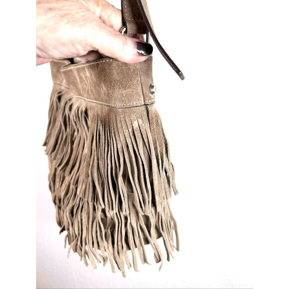 Michael Kors Billy Fringe Boho Crossbody Bag Taupe Suede Studded Western Style - Picture 11 of 16
